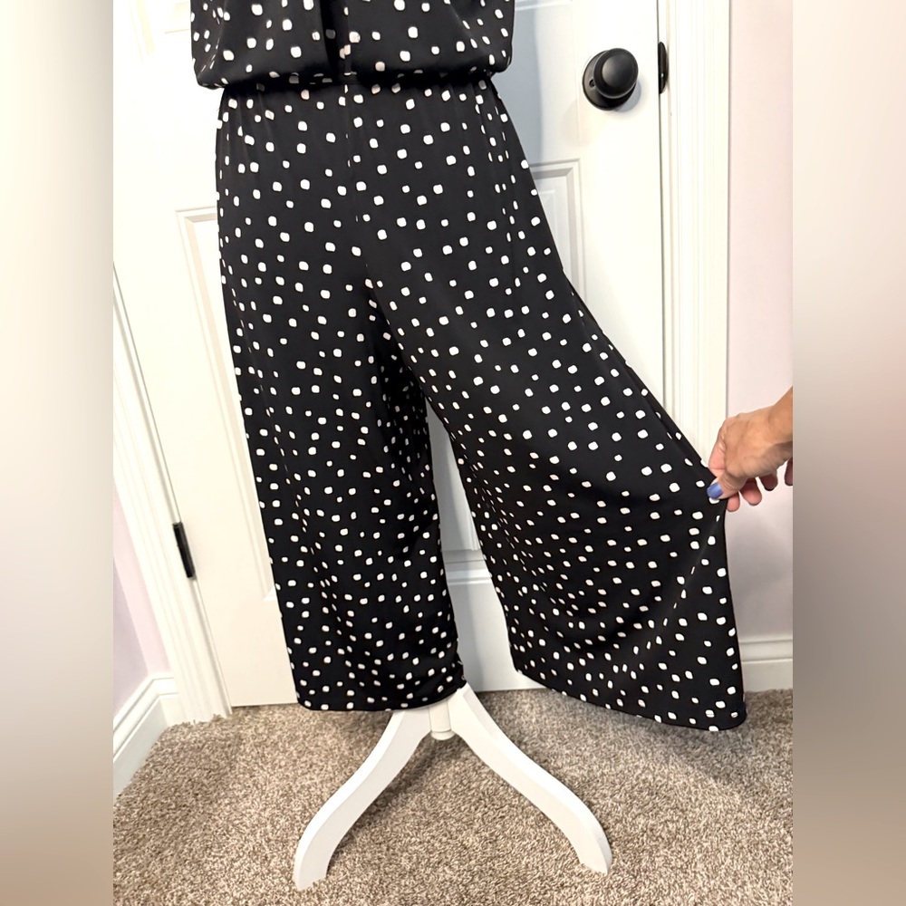 London Times Black and White Polka Dot Pant Romper Halter - Picture 2 of 10